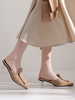 Damen Pantoletten Clogs Micro Wildleder Upper Deep Apricot Square Toe Kristall Slip-On Schuhe mit niedrigem Absatz