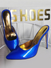 Damen Pantoletten Clogs Patent Upper Blue Pointed Toe Slip-On Schuhe