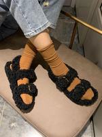 Damen Pantoletten Kunstpelz Schwarz Künstliche Kurze Plüsch Casual Pantoletten Schuhe
