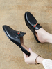 Damen Pantoletten Leder Schwarz Round Toe Slingbacks Schuhe