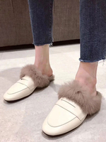 Damen Pantoletten Leder Weiß Braun Runde Zehen Schuhe