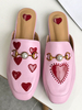 Damen Pantoletten Schwarz Karree Herz Druck Mode Schuhe für Damen