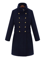 Damen Pea Coat dunkel Marine Langarm Double Breasted schlanke Passform Wintermantel