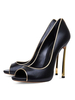 Damen Peeptoes aus Leder in Schwarz mit Farbblock im Slip-On Style und Stilettos