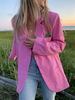 Damen Pink Blazer Chic V-Ausschnitt Turndown Kragen Knöpfe 3/4 Länge Ärmel Tatting Blazer