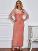 Damen Pink Gold Partykleider Jewel Neck Zipper Half Sleeves Summer Maxi Dress