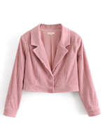 Damen Pink Jacke Turndown Kragen Polyester Langarm Kurzschneider Jacke