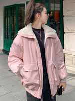Damen Pink Jacken Turndown Kragen Langarm Reißverschluss Casual Pockets Street Wear Polyester Jacke