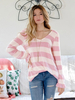 Damen Pink Stripes Shirt Langarm Polyester Jewel Neck T Shirt