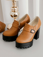Damen Plateau Loafers Round Toe Slip-On Chunky Heel Freizeitschuhe