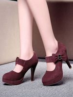 Damen Plateau Pumps Round Toe Bows Stiletto Absatz Dunkelrot Marry Jane High Heel Schuhe