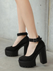 Damen Plateau Pumps Runde Zehenschnalle Chunky Heel Chic Black Micro Wildleder Heels