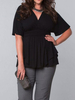Damen Plus Size Shirt Weiß V-Ausschnitt Halbarm Rüschen Plissee Polyester Casual Bluse Sommer Top