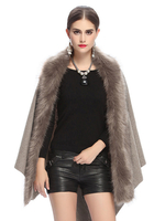 Damen Poncho Cape Faux Pelz Kapuze hoch niedrig Cape