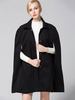 Damen Poncho für Winter mit Umlegekragen für Alltag in Schwarz Gabardine Alltagskleidung mit Schlitz an der Front