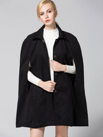 Damen Poncho für Winter mit Umlegekragen für Alltag in Schwarz Gabardine Alltagskleidung mit Schlitz an der Front