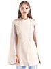 Damen Poncho Mantel Ecru Weiß Turndown Kragen Langarm Reißverschluss Übergroße Cape Mäntel