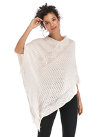 Damen Poncho V-Ausschnitt Langarm Baumwolle Classic White Cape