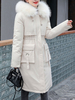 Damen Puffer Mäntel Ecru Weiß Kapuzenreißverschluss Langarm High Low Design Winter Oberbekleidung