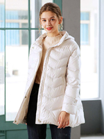 Damen Puffer Mäntel Ecru White Buttons Kapuzenreißverschluss Langarm Langarm Lässige Winteroberbekleidung