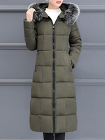 Damen Puffer Mäntel Rot Langer Kapuzenreißverschluss Langarm Klassisch gepolsterter Wintermantel Oberbekleidung