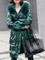 Damen Puffer Mäntel Schwarz Knielange Taschen Kapuzenreißverschluss Langarm Lässige Winteroberbekleidung