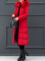 Damen Puffer Mäntel Ture Red Long Hooded Zipper Langarm Classic Thicken Winter Outerwear