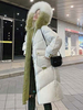 Damen Puffer Mäntel Weiß Lange Taschen Kapuzenreißverschluss Langarm Farbblock Lässige Winteroberbekleidung