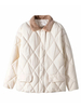 Damen Puffer Mäntel Weiße Baumwolle Turndown Kragen Vorderknopf Lange Ärmel Wärmeerhaltung Winter Gesteppter Mantel Oberbekleidung