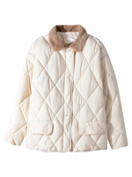 Damen Puffer Mäntel Weiße Baumwolle Turndown Kragen Vorderknopf Lange Ärmel Wärmeerhaltung Winter Gesteppter Mantel Oberbekleidung