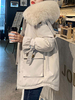 Damen Puffermantel Weiß Mit Kapuze Lange Ärmel Taschen Freizeit Wrap Mantel