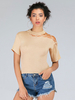 Damen Pullover Aprikose Kordelzug Jewel Neck Kurzarm Ärmel Kordelzug Polyester Pullover