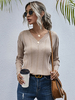 Damen Pullover Aprikose V-Ausschnitt Langarm Baumwolle Pullover Shirt