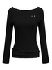Damen Pullover Black Buttons Bateau Neck Langarm Acryl Casual Sweater