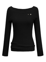 Damen Pullover Black Buttons Bateau Neck Langarm Acryl Casual Sweater