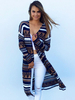 Damen Pullover Cardigan Langarm bedruckt lange Strickjacke