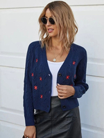 Damen Pullover Cardigans Blue Acryl Langarm Casual Sweater Mantel