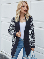 Damen Pullover Cardigans Deep Blue Acryl Weihnachtsmuster Langarm Pullover Mantel