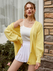 Damen Pullover Cardigans Gelbe Polyester Buttons Langarm V-Ausschnitt Casual Sweaters Cardigans