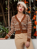 Damen Pullover Cardigans Kaffee Braun Langarm V-Ausschnitt Polyester Casual Kurzpullover Cardigans