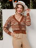 Damen Pullover Cardigans Kaffee Braun Polyester Streifen Langarm V-Ausschnitt Mantel
