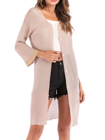 Damen Pullover Cardigans Leichte Aprikose V-Ausschnitt Langarm Cardigan
