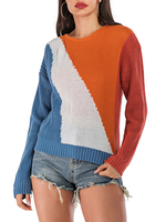 Damen Pullover Cardigans Orange Jewel Neck Lange Ärmel Geometrische Knöpfe Kurze Strickjacke