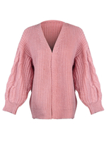 Damen Pullover Cardigans Pink Polyester Langarm V-Ausschnitt Casual Short Cardigans