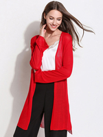 Damen Pullover Cardigans Red Viscose Langarm Langarm Pullover Mantel