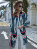 Damen Pullover Cardigans Teal Acryl Geometric Long Sleeves Casual Mantel
