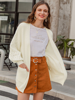 Damen Pullover Cardigans White Nylon Langarm Juwelenhals Mantel