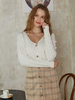 Damen Pullover Cardigans White Polyester Langarm V-Ausschnitt Casual Cardigans