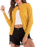 Damen Pullover Cardigans Yellow Jewel Neck Langarm Short Cardigan