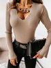Damen Pullover Deep Apricot Ketten V-Ausschnitt Langarm Acryl Pullover